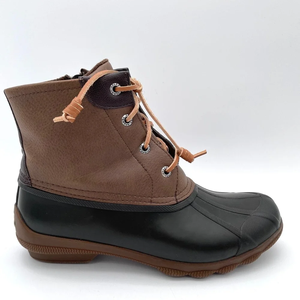 Sperry Saltwater Duck Boot Leather Womens 7.5 Brown Black STS80524 Weatherproof